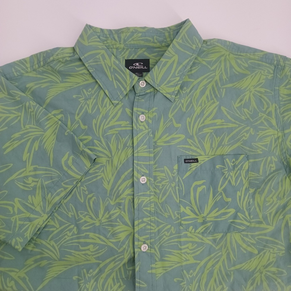O'Neill Mens XL Standard Fit Short Sleeve Tropical Palm Print Button Down Shirt
